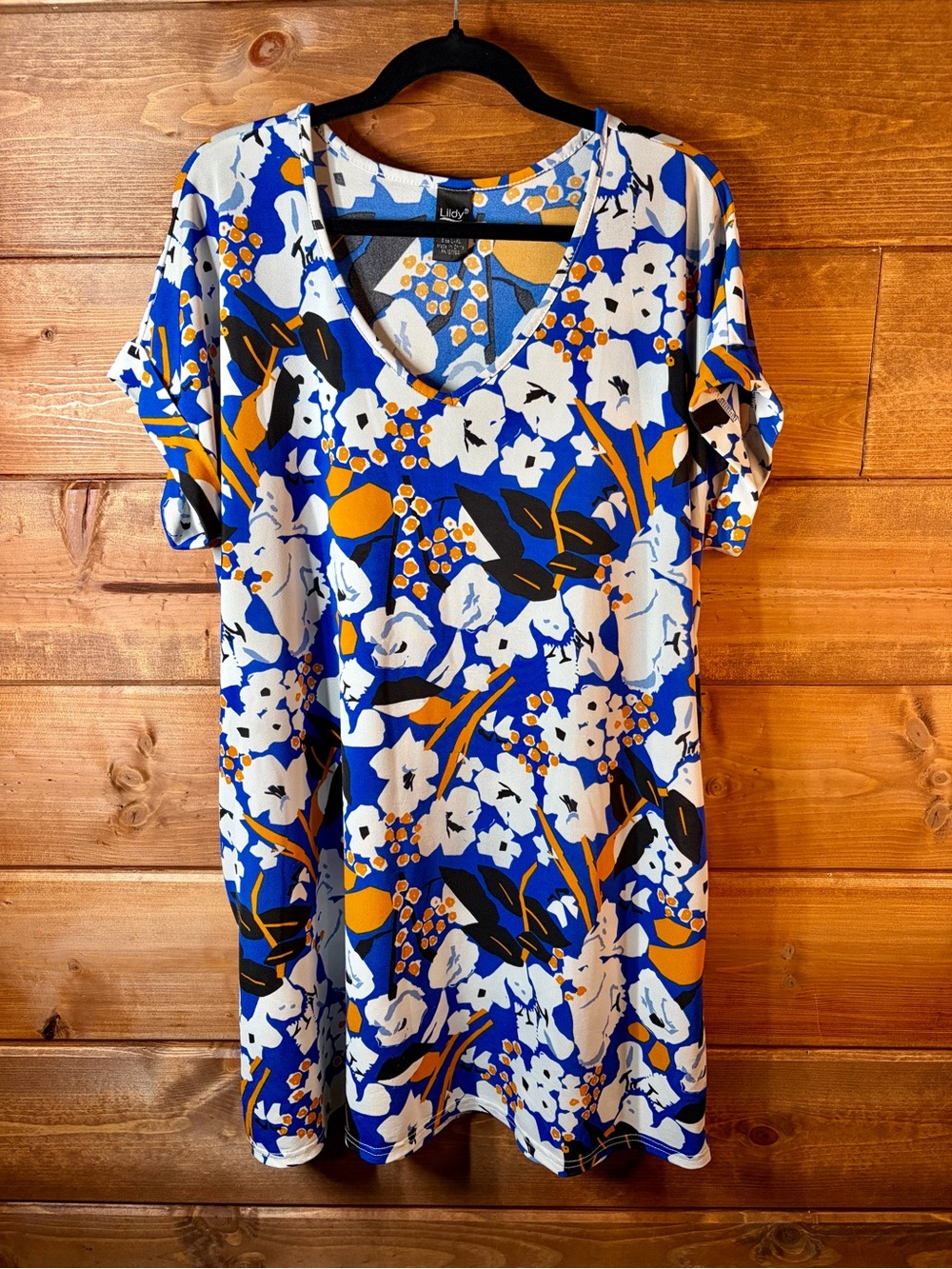 Blue Floral V-Neck Tunic Mini Dress With Pockets by Lildy Size L/XL 💙